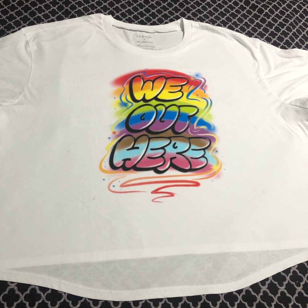 Torrid 4X Pride We Out Here Relaxed Fit Crew Neck Roll Sleeve Crop White Tee Fg9